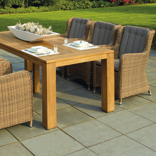 7 Piece Outdoor Dining Set, Solid Wood & Rattan