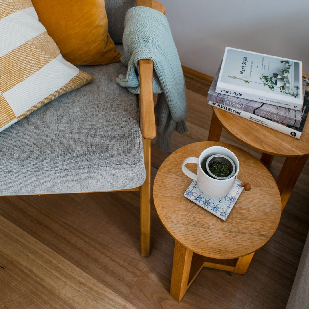 Modern Chairside Table Set, Solid Wood